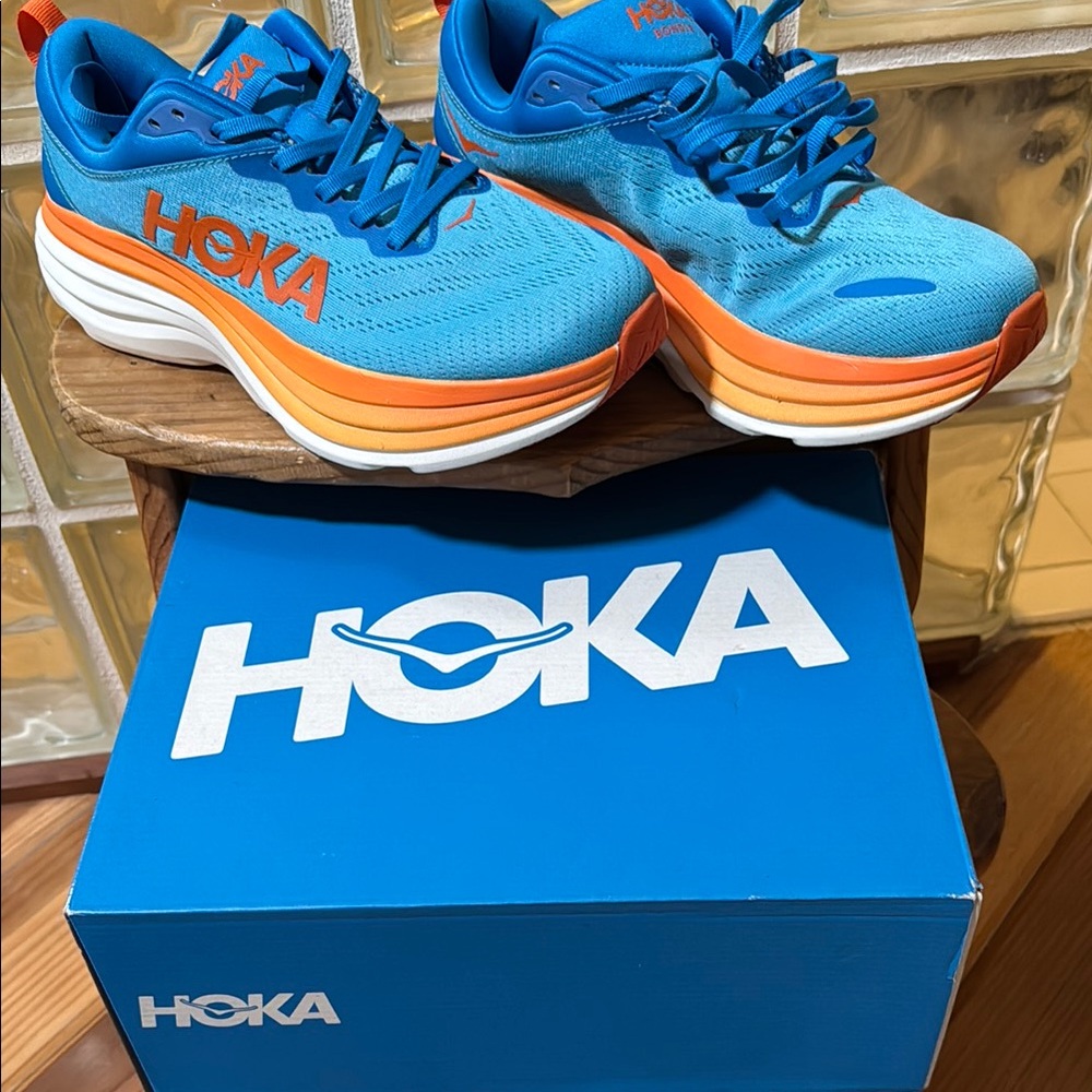 HOKA Blue and Orange Running Shoes